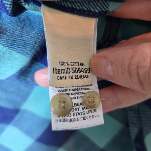 L.L.Bean Cotton Button Down Men's Medium Long Sleeve Blue Green Plaid Shirt - Picture 10 of 10